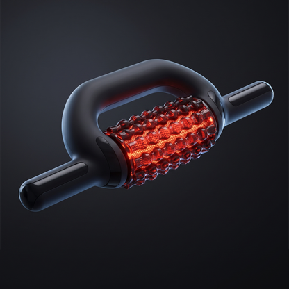 Luxen Roller Pro — angled studio view of the percussion roller with red light glow