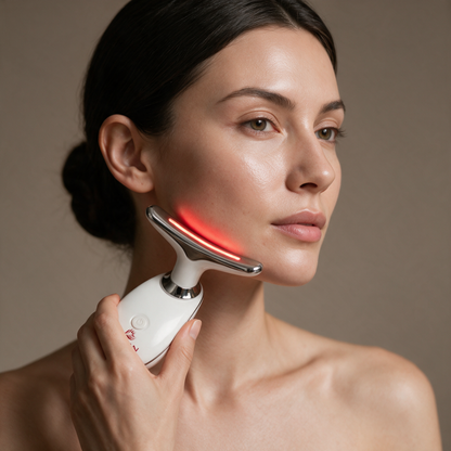 Woman sculpting her jawline with the Luxen Sculpt & Glow Wand