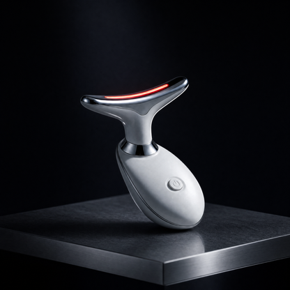 Luxen Sculpt & Glow Wand on a brushed-steel plinth in a dark studio, red LED lit