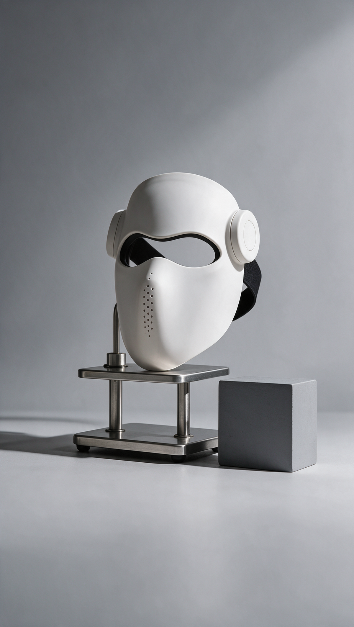 Luxen Veil on a steel stand, gray studio still life