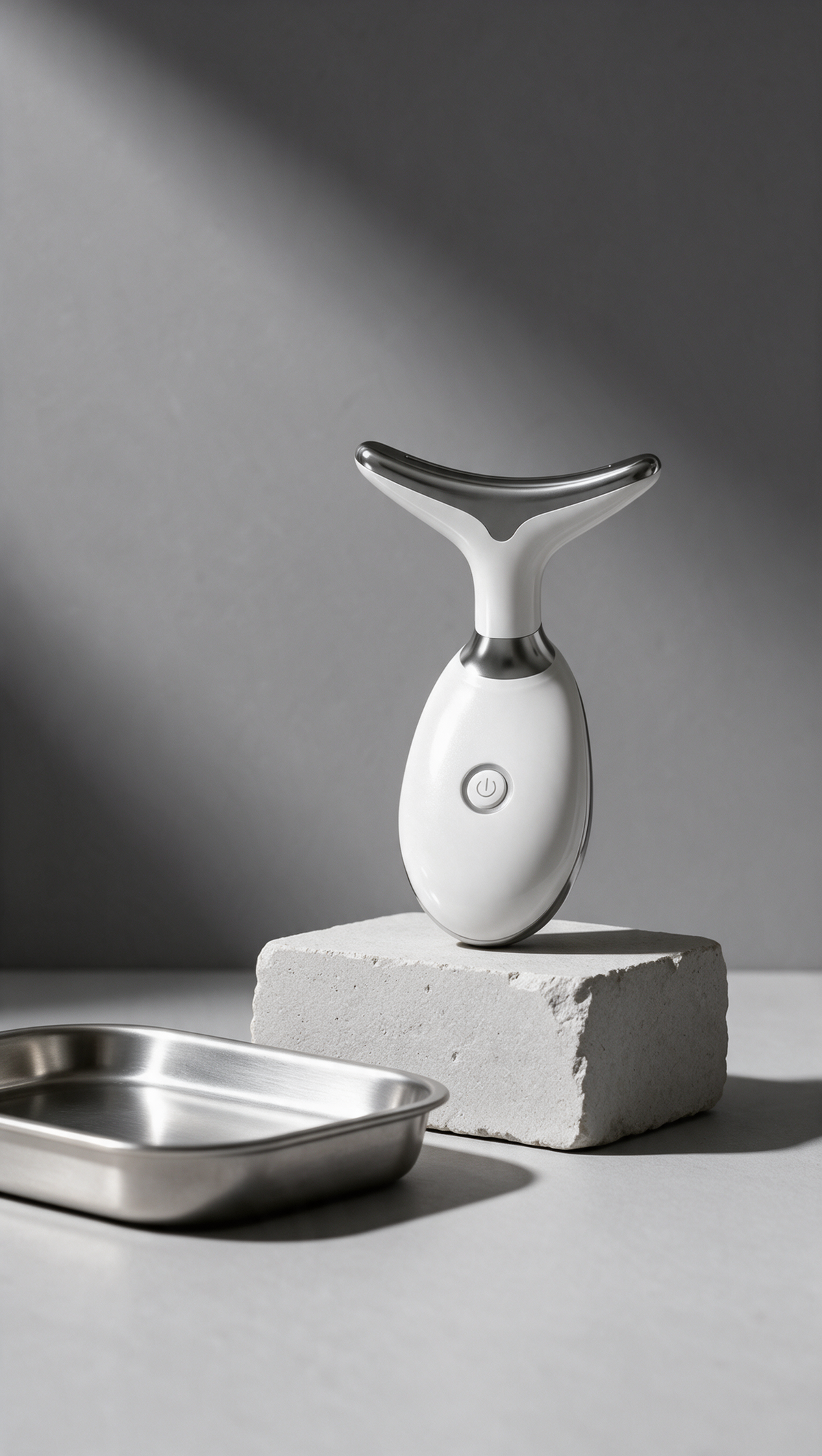 Sculpt & Glow Wand on a stone block, gray studio still life