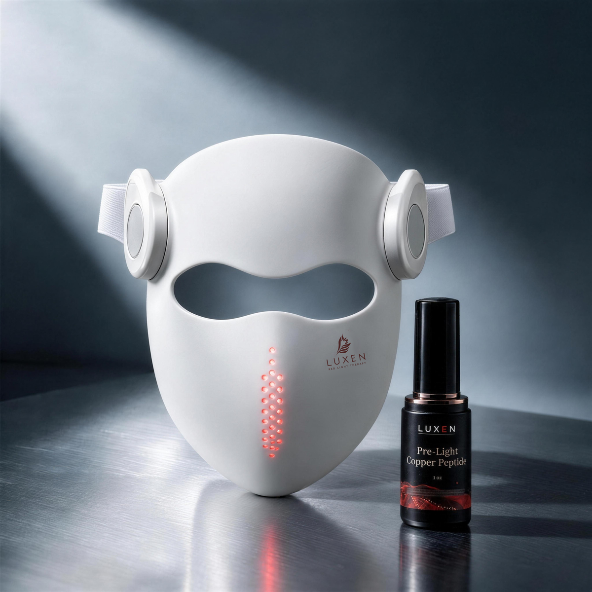 White Luxen Veil mask with Pre-Light Copper Peptide serum