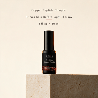 PRE-LIGHT features — copper peptide complex, primes skin before light therapy, 1 fl oz / 30 ml