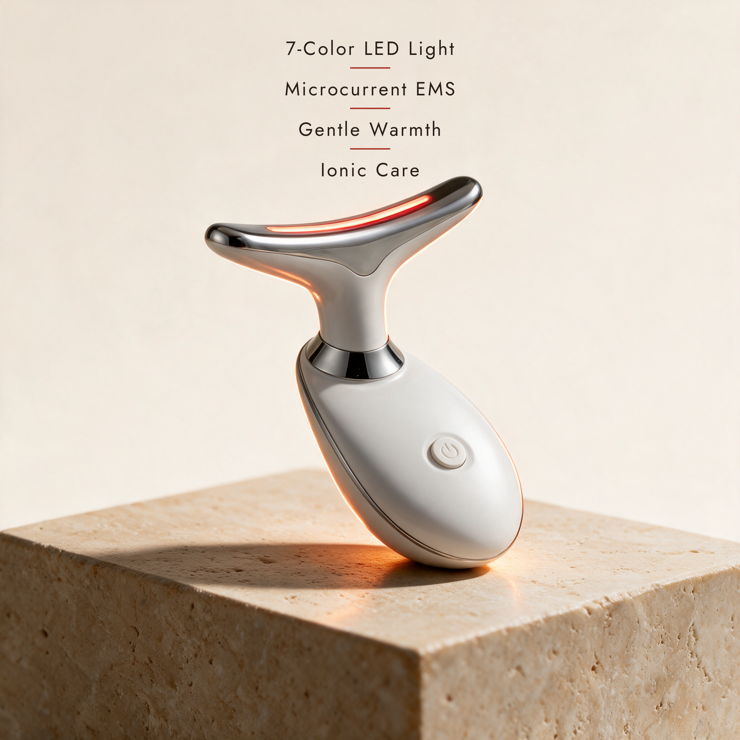 Sculpt & Glow Wand features — 7-color LED light, microcurrent EMS, gentle warmth, ionic care